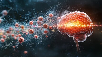 An infographic showing how multiple sclerosis impacts brain health over time, with detailed images of lesion growth