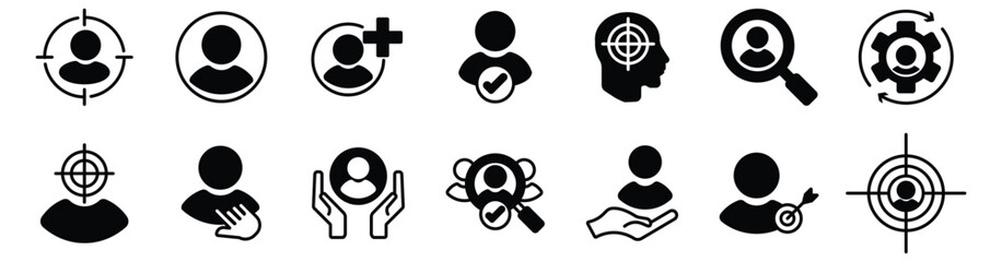 Recruitment icon set. Containing recruit, human resources, headhunting, hiring, candidate, employee, job, occupation, search, addition. Vector illustration