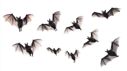 Obraz premium Black bats flying in various directions, isolated on a white background