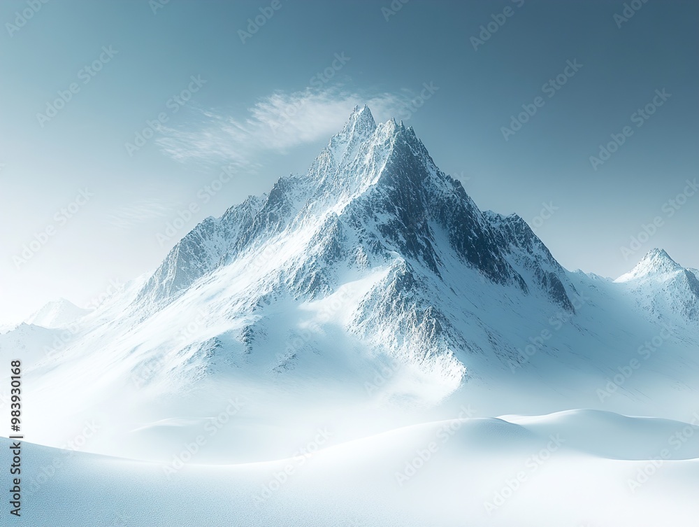 Sticker Majestic Snowy Mountain Peak in Winter Landscape