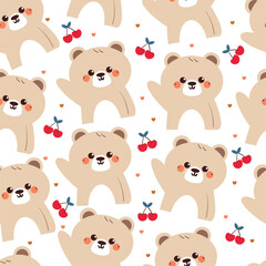 seamless pattern cartoon bear with cherry. cute wallpaper for fabric print, gift wrap paper