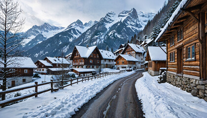 Village de montagne enneigé