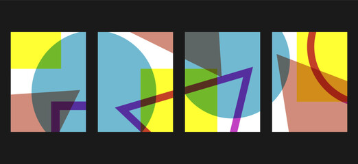 Creative covers, layouts or posters concept in modern minimal style for corporate identity, branding, social media advertising, promo. Modern cover design template with colorful dynamic overlay lines