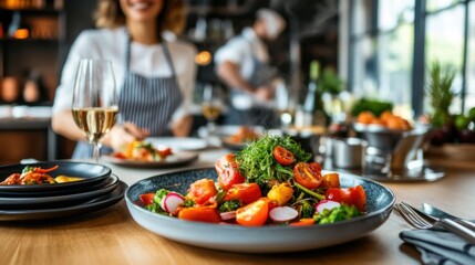 Fresh and Colorful Salad on Elegant Table Setup