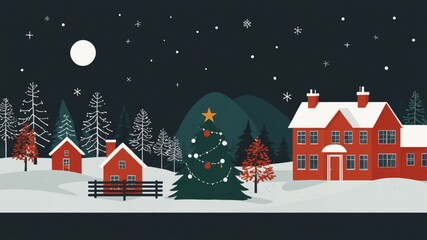 Fototapeta premium Snowy Christmas Eve in a Quaint Village