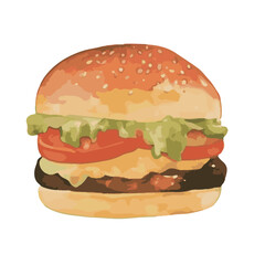 水彩で描いたハンバーガーのイラスト