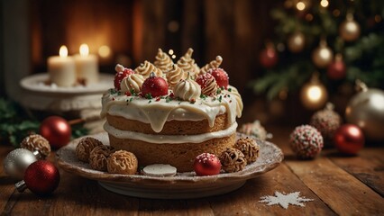  Christmas cake adorned with red and green decorations