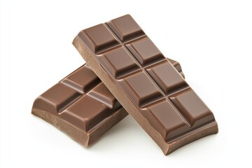 Two pieces of a chocolate bar isolated on a white background 