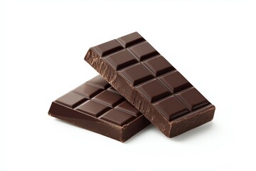 Fototapeta premium Two pieces of a chocolate bar isolated on a white background 