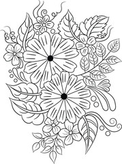 Flower coloring book page with white background