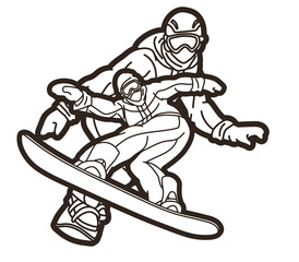 Extreme Sport Snowboard Players Snowboarder Mix Action Cartoon Graphic Vector