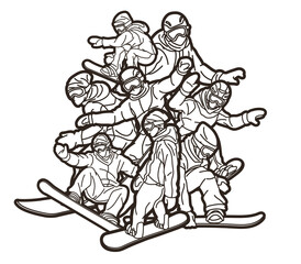 Extreme Sport Snowboard Players Snowboarder Mix Action Cartoon Graphic Vector