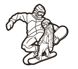 Extreme Sport Snowboard Players Snowboarder Mix Action Cartoon Graphic Vector