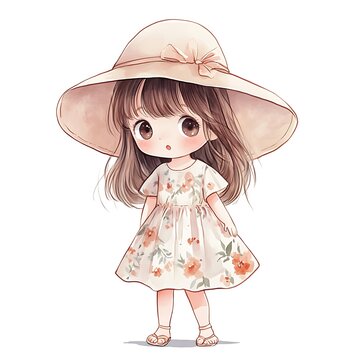 recommend clip art: Adorable Cartoon Girl in a Summer Dress and Hat.