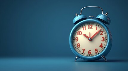 Naklejka premium A stylish blue alarm clock on a blue background, showcasing classic design and vibrant colors, perfect for time management themes.