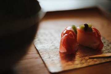 お抹茶と和菓子のセット　秋　柿
