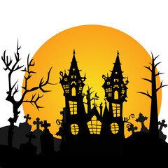 Haunted House With Tree and Moon