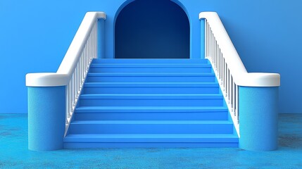 Fototapeta premium A vibrant blue staircase leading to an archway, showcasing a modern and minimalist design with a playful touch.