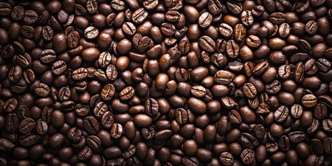 Fototapeta premium An overhead shot of a dense layer of roasted coffee beans