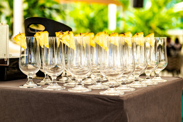 glass, wine, drink, alcohol, party, champagne, table, celebration, glasses, wedding, bottle, restaurant, wineglass, food, beverage, bar, setting, drinks, dinner, cocktail, liquid, water, empty