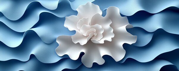 Elegant white flower on a textured blue wave background, perfect for artistic projects and design inspiration.