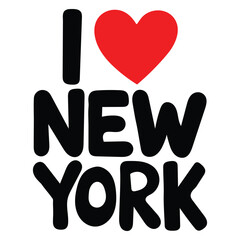 I love New York with red heart. NY City creative text. Can be used for stickers, tags, T-shirts. Vector illustration.