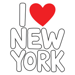 I love New York with red heart. NY City creative text. Can be used for stickers, tags, T-shirts. Vector illustration.