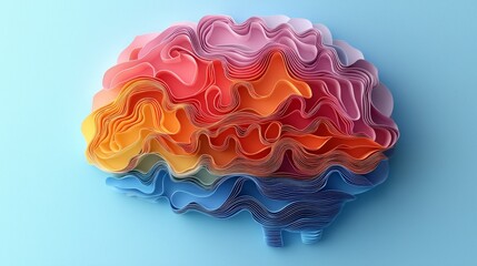 Paper-cut brain on blue background. Mental health concept