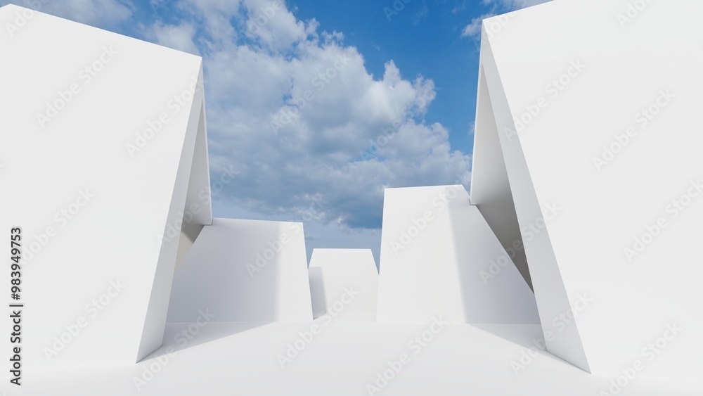 Poster 3d render abstract architecture background building geometric shape