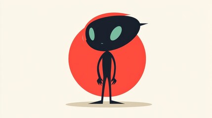 A sleek alien silhouette pops against a vibrant backdrop in this modern flat illustration, perfect for creative projects.
