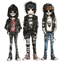 Three Cartoon Characters in Punk Rock Clothing.