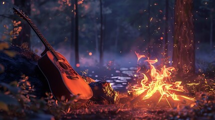 The flames flicker to the sounds of an acoustic guitar while you sit by the campfire