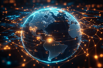 3D illustration of global network connection, futuristic style.