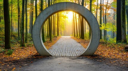 Enchanted Forest Gateway: Autumn's Golden Pathway