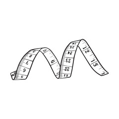 Construction measurement, measuring tape tool icon in flat black line style, isolated on white background