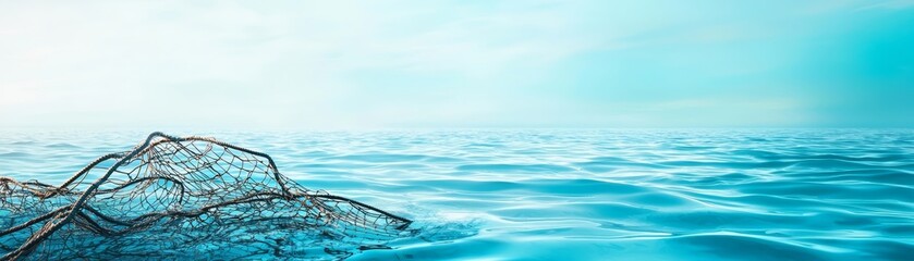 Obraz premium Overfishing impact, empty ocean with abandoned nets, 3D illustration