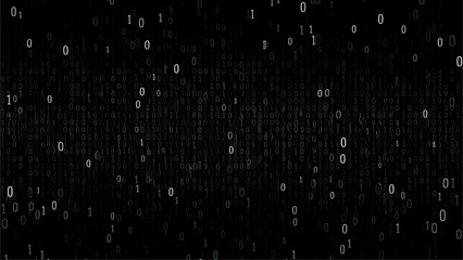Vector matrix background. Stream of binary code on screen. Data and technology, decryption and encryption, computer matrix background numbers 1,0. Coding or Hacker concept. Vector illustration