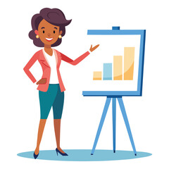 Confident Woman Presenting – Female Character Pointing at Presentation Board