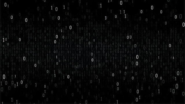 Vector matrix background. Stream of binary code on screen. Data and technology, decryption and encryption, computer matrix background numbers 1,0. Coding or Hacker concept. Vector illustration