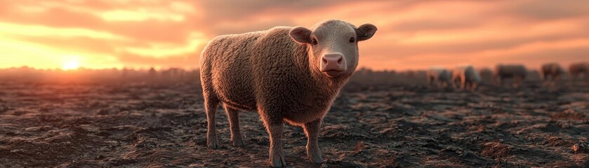 Fototapeta premium Climate refugees, animals in destroyed landscape, 3D illustration