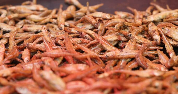  Fried Fish In Pan. Fish Frying In Oil. Roasted Seafood Cuisine