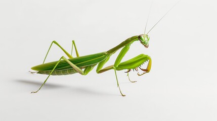 green healthy mantis on white background