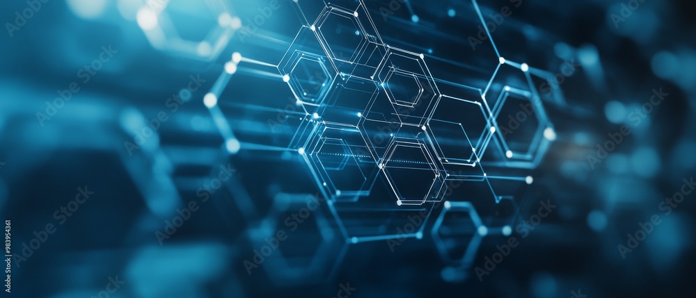Poster abstract digital hexagonal pattern showcasing connectivity in technology with glowing lines in shade