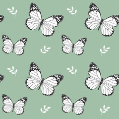 Seamless pattern, cute butterflies on a light background. Print, textile