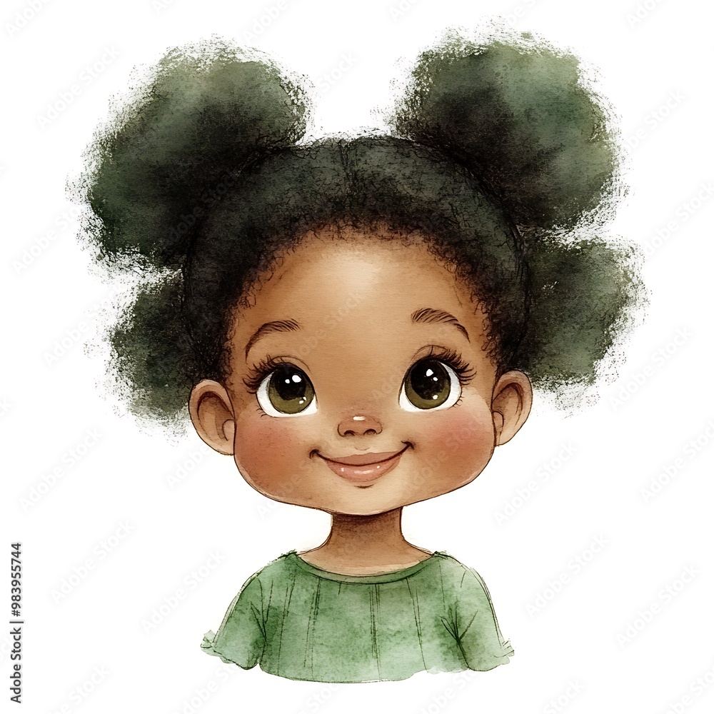 Sticker Portrait of a Smiling Little Girl with Afro Hair.