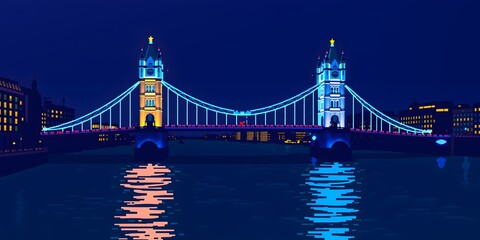 Obraz premium Tower Bridge at Night: Pixel Art