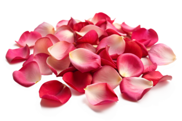 Romantic pink and red rose petals on transparent background