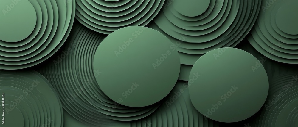 Poster abstract green circular patterns with layered textures creating a cohesive design for modern decor a