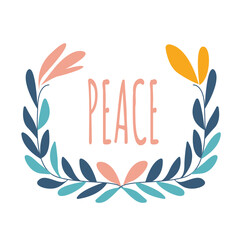 Obraz premium Peace in Romantic Floral Flower Leaves Frame Wreath Circle Background