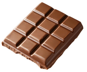 Fototapeta premium Chocolate bar piece with bite, isolated on transparent background.